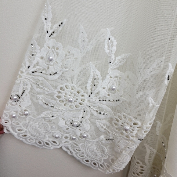 Roaman's Embellished Mesh Overlay Tunic Top Size 22W Ivory Lace Pearl Sheer - Picture 10 of 16